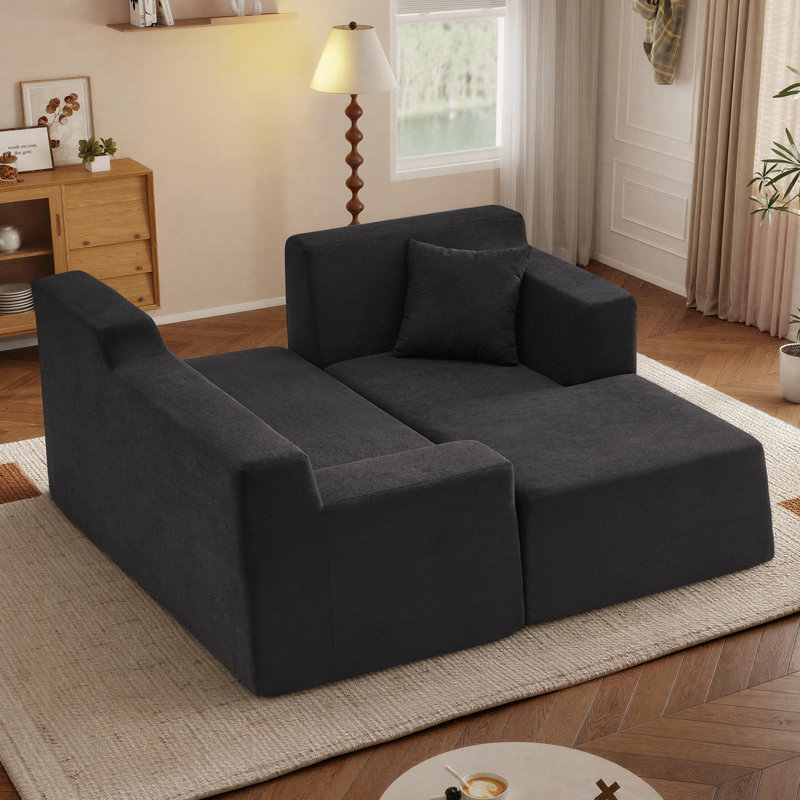 Canapé modulaire en forme de L de 96,5 po de style minimaliste sans assemblage requis Clithoe, Orienté à droite, Noir