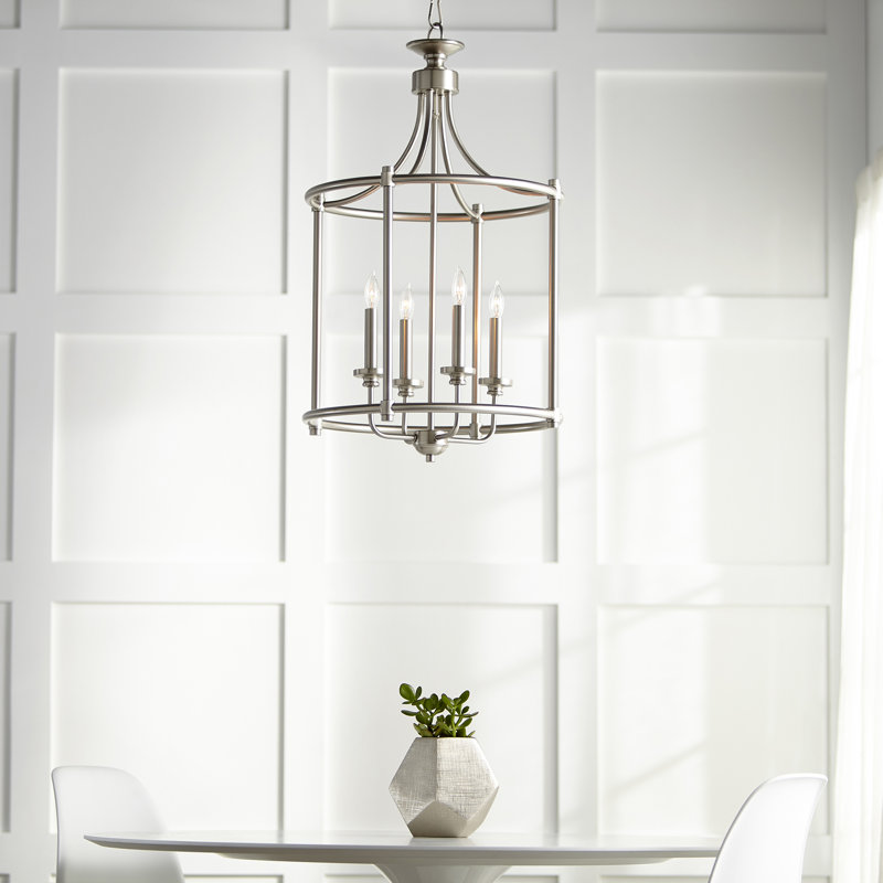 Herman 4 - Light Lantern Drum Chandelier, Satin Nickel