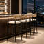 Ensemble de 6 tabourets de bar, hauteur d'assise de 76 cm, tabourets de comptoir modernes rembourrés, tissu beige avec accoudoirs dorés, structure ergonomique en métal noir pour îlot de cuisine et comptoir de salle à manger