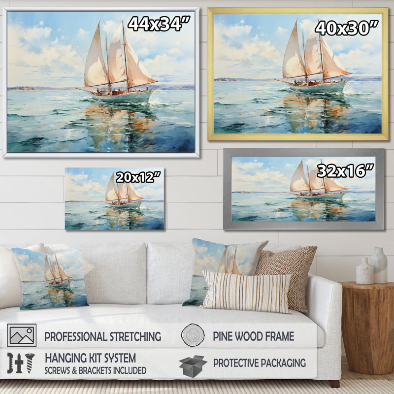 Rensel " Boat Whispering Breezes II ", H 12 po x l 20 po x P 1 po, Cadre flottant noir