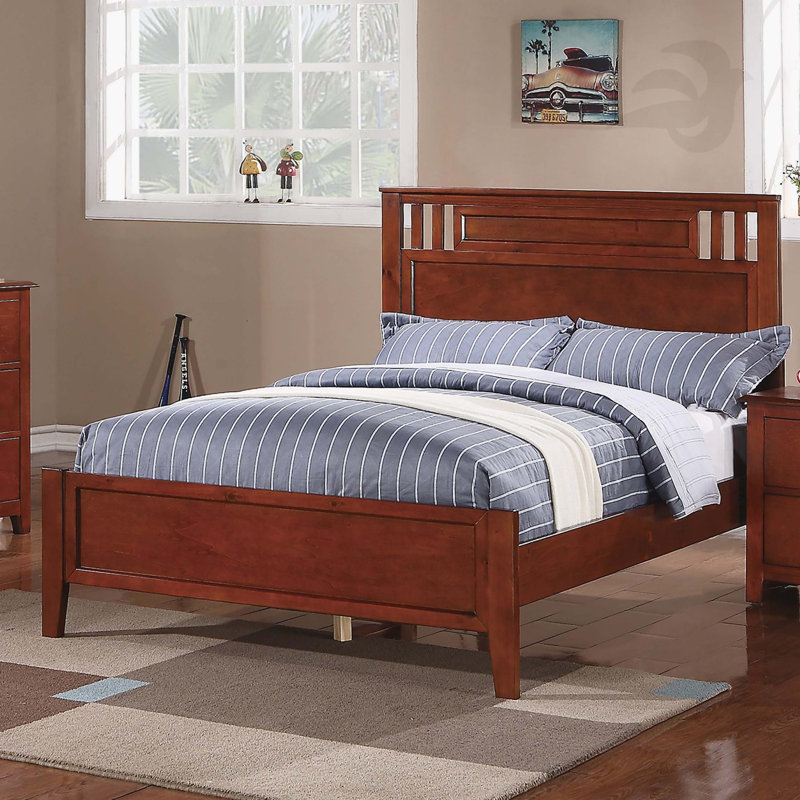 Lit simple moderne (1 pièce): fini cerisier / espresso, tête de lit unique, cadre de lit en placage, mobilier de chambre à coucher