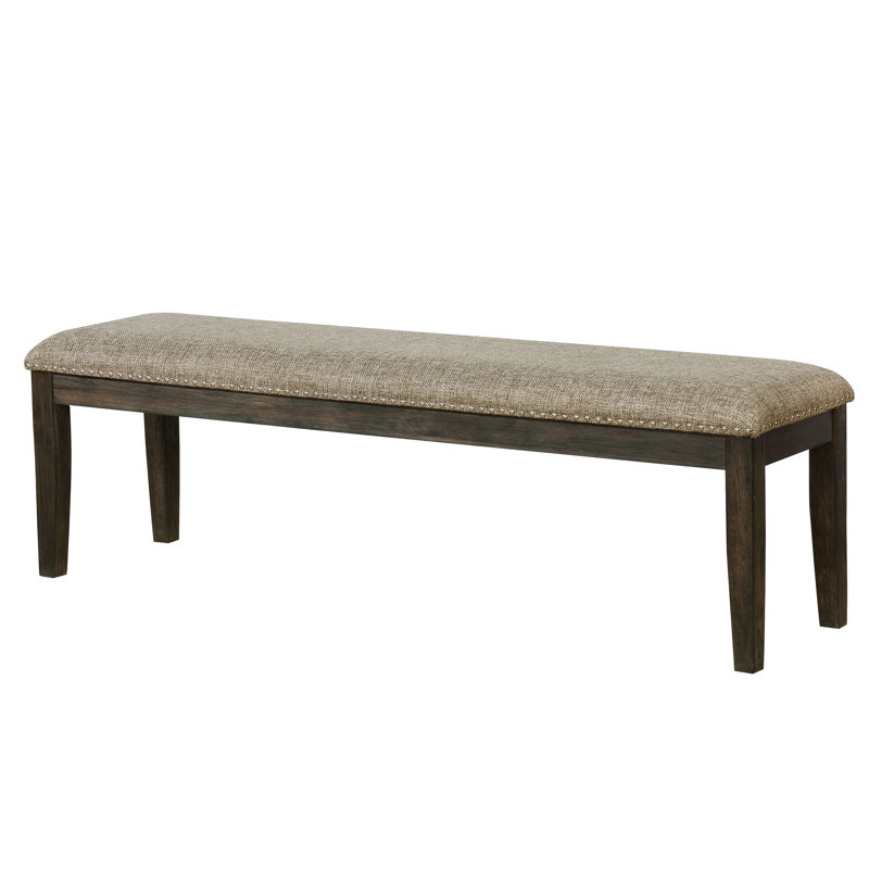 Banc de salle à manger de style transitionnel avec structure en bois massif et siège en tissu gris chaud au fini envoûtant