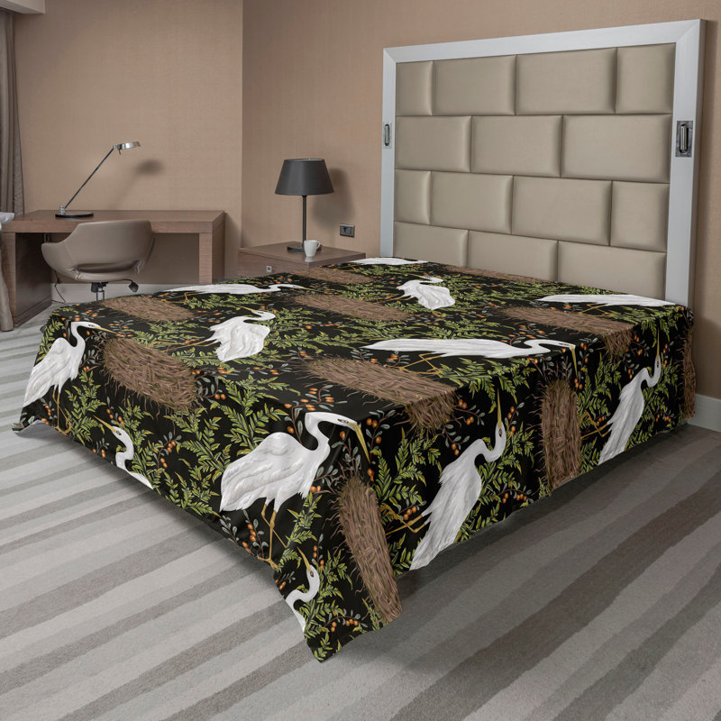Ambesonne Flowers Flat Sheet Nostalgia Farmhouse, Green Coconut Sepia