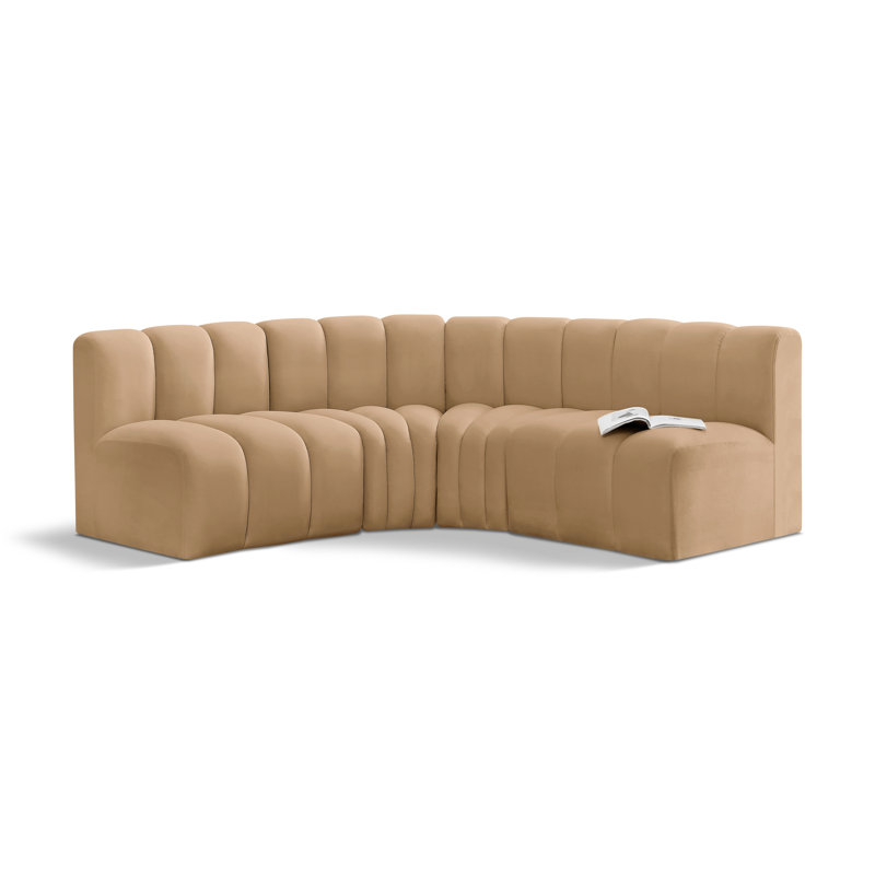 Hirah Upholstered Curved Sectional Reversible, Camel Velvet