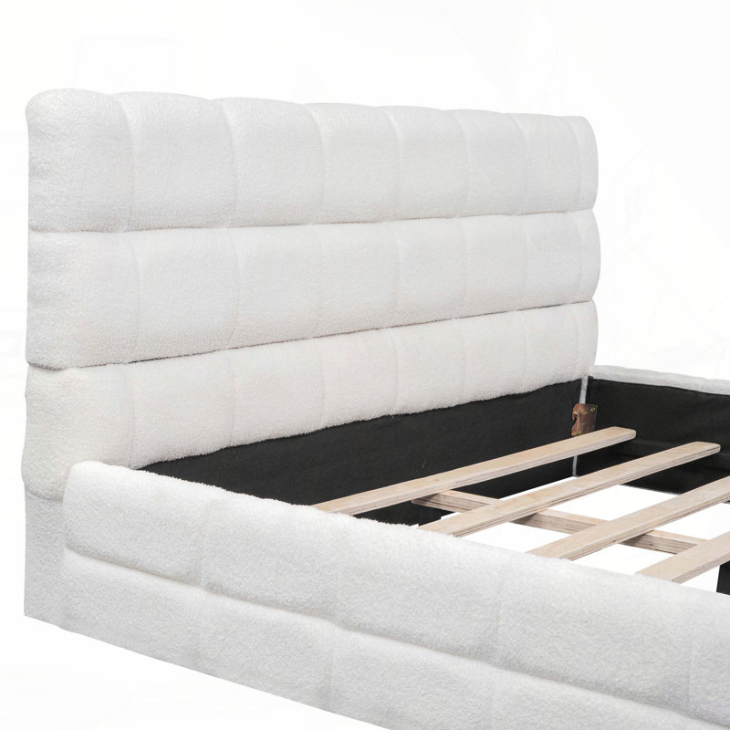 Queen Upholstered Platform Bed, White