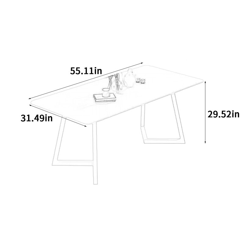 Cream Style White Slate Dining Table, 29.52" H x 55.11" L x 31.49" W
