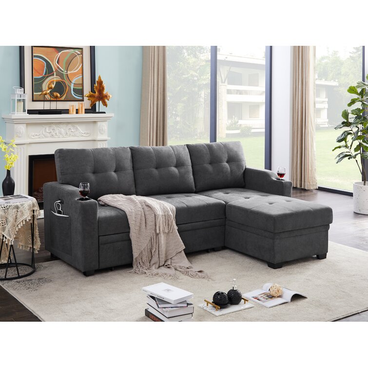 Braatz 82.5 Wide Reversible Sofa & Chaise Wade Logan Fabric: Dark Gray Polyester