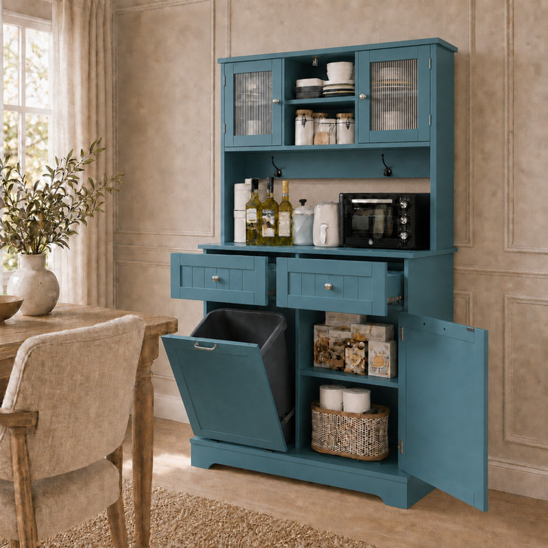Armoire de cuisine avec tablettes réglables, pour la cuisine et le salon, Bleu sarcelle