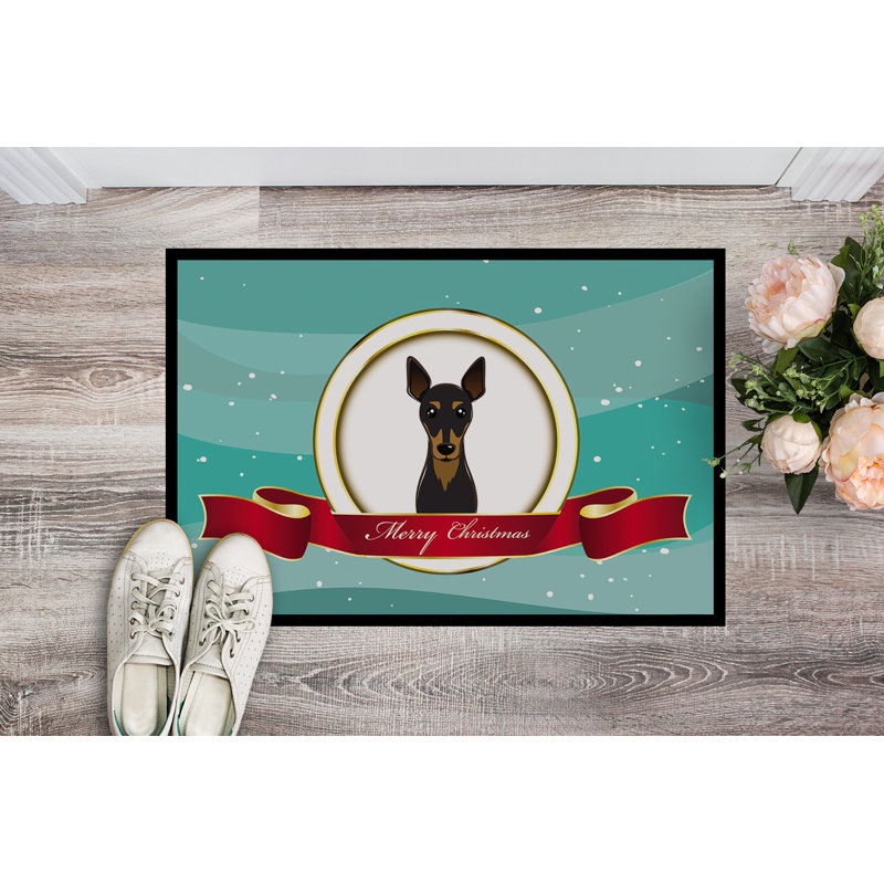 Tapis d’extérieur anti-dérapant min pin merry christmas, Rectangle 1 pi 6 po x 2 pi 3 po