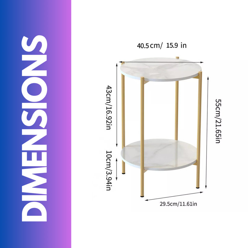 Atay 2 Tier Round Faux Marble Side Table With Metal Legs