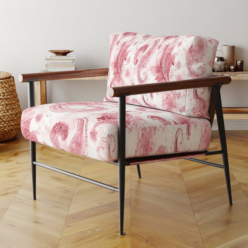 Chaise rembourrée en velours French Country, Bras ronds bruns