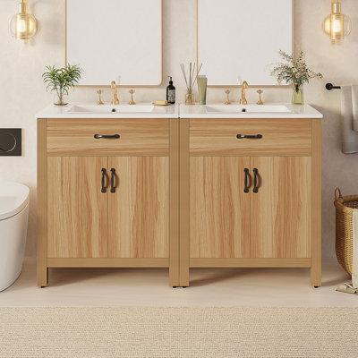 Meuble-lavabo moderne en bois avec lavabo en céramique et portes à fermeture amortie