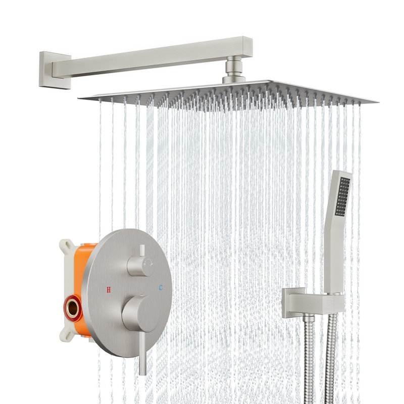 Bathroom Shower Faucet Set, 10 Inch Rainfall Shower Head with Handheld Combo, Wall Mounted Shower System Shower Fixtures with Pressure-Balanced Valve, Brushed Nickel
