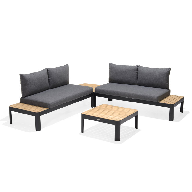 Additri Leeson 4Pc 100% FSC Solid Teak Outdoor Patio Seatig Set, Gray