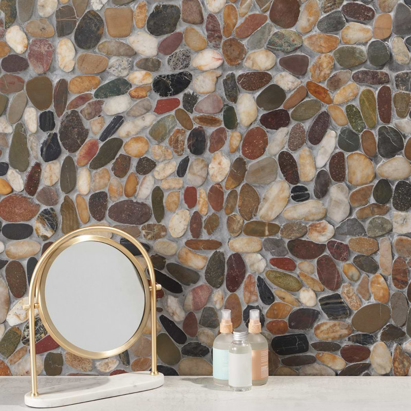 Cobblestone Motley Brown Sliced Pebble Honed Mosaic Tile, Motley Brown