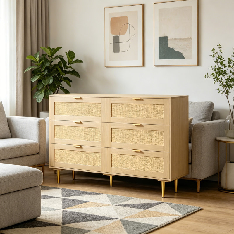 Commode d'appoint en bois avec 6 tiroirs