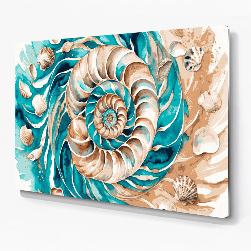 Coquillage hawaïen coquillage beige, art mural en métal, H 20 po x l 20 po