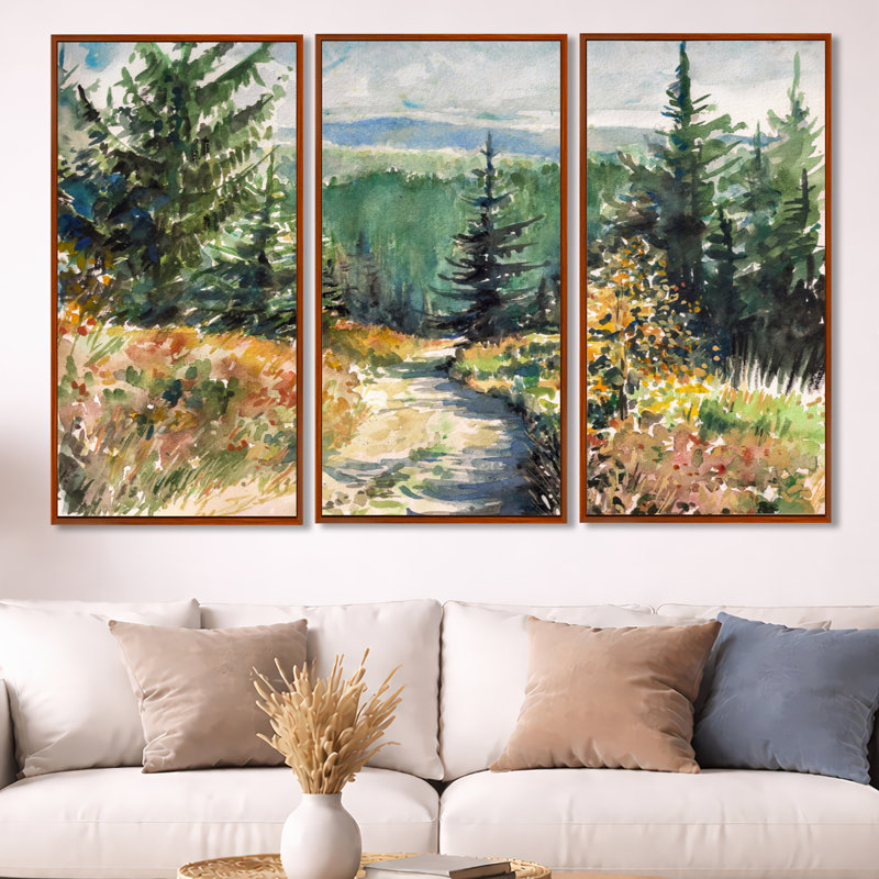«Little Road In Mountain Landscape», ensemble d'art mural sur toile encadré champêtre, Brun, H 40 po x l 60 po