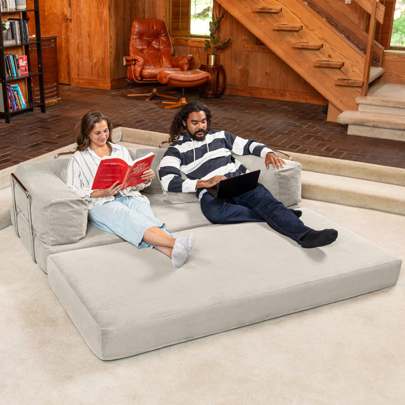  Unsofa Modular Convertible Compression Sofa With Foldable Memory Foam King Sleeper Bed – Space Saving Configurable Couch With European Performance Corduroy, Stucco Grey