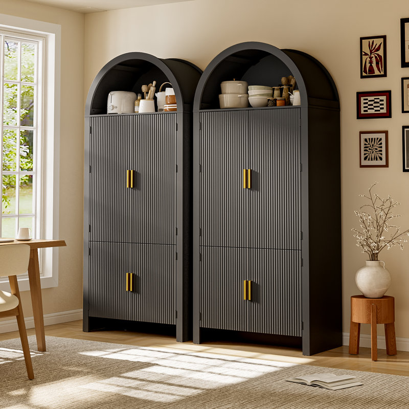 71" Arched Kitchen Pantry Cabinet, Tall Arched Fluted Storage Cabinet Pantry With Doors And Adjustable Shelves, Black