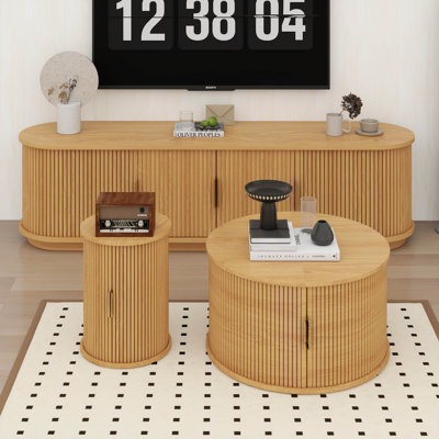 Ensemble de meuble télé et de table basse Farmhouse avec portes tambour rondes et console multimédia