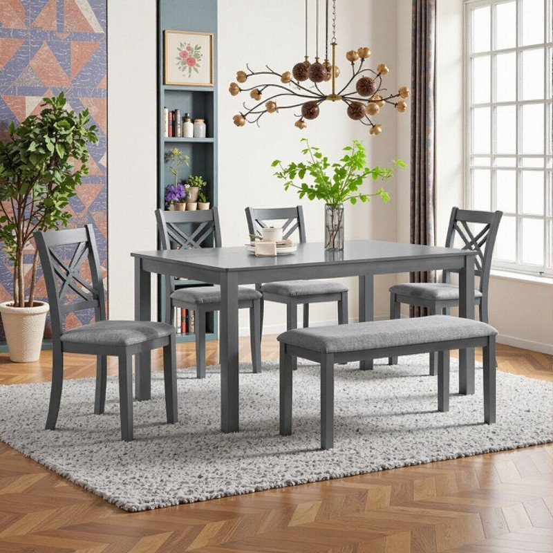 6-Piece Kitchen Dining Set With Rectangular Table And Upholstered Chairs