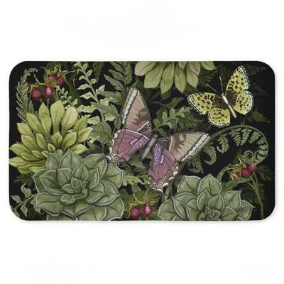 Dark Succulents Midnight Garden Printed Anti-Fatigue Floor Mat, design by Nicole Tamarin, 30"x18"