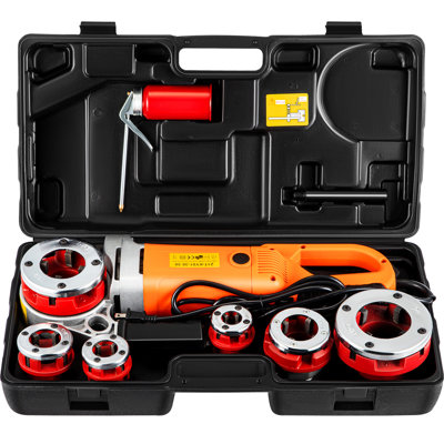 Electric Pipe Threader, 2300W Pipe Threading Machine with 6 Dies 1/2"-2", 110V Hand-held Pipe Threader Machine with Copper Motor, Portable Electric Pipe Threading Kit with Carrying Case