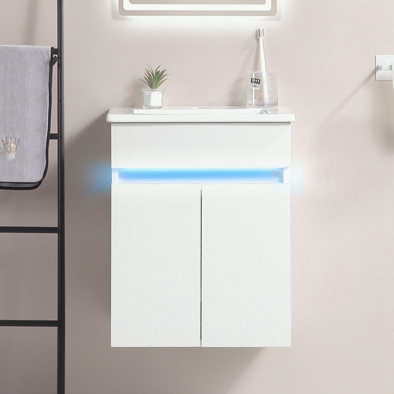 Wall Mounted Bathroom Vanity with Sink, radar sensing light and Storage Space
