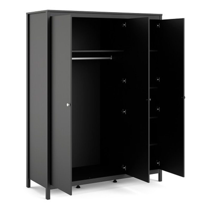 Lafonda 3 Door Solid Wood Wardrobe, Black