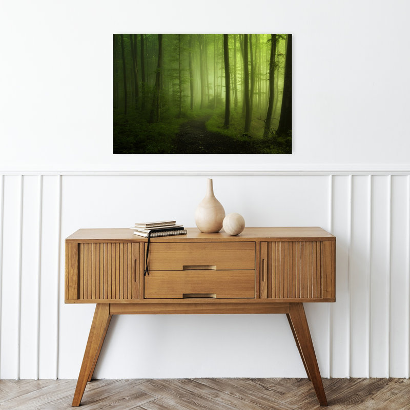 Chemin forestier brumeux - Affiche murale représentant un paysage forestier mystique et paisible, 16" H x 24" W