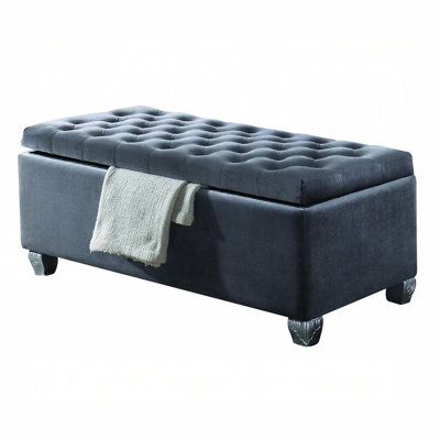 Gray Rectangular Backless Armless Storage Bench With Fully Padded Velvet Seating Pad Material, Eucalyptus Wood Frame, Rubber Kd Legs, 300lbs Capacity , 16" Seat Depth, 19" Level Upholstered
