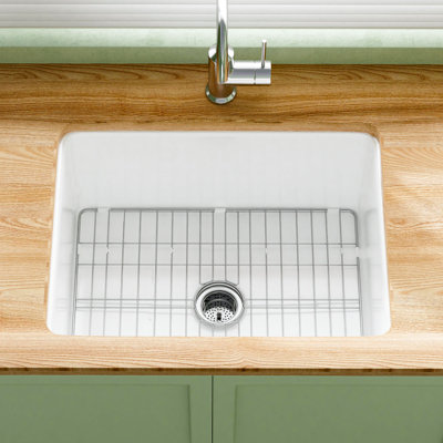 24"Lx19"W Fireclay Undermount Kitchen Sink, Drop In Kitchen Sink White Single Bowl, Dual Mount, for Kitchen & Laundry, Included 2 Custom Accessories