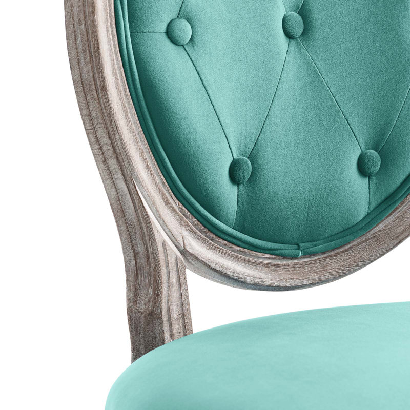 18'' H Tufted Upholstered Side Chair, Natural, Teal Performance Velvet