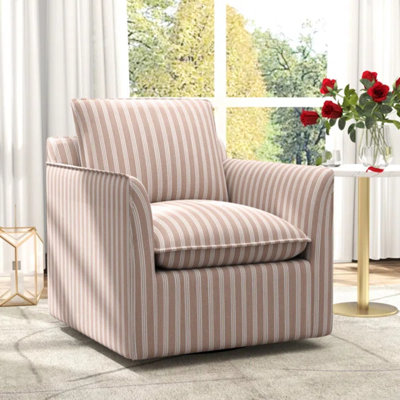Kandyn 29.7" W Modern Soft Stripe Upholstered Swivel Barrel Chair with Removable Cushion