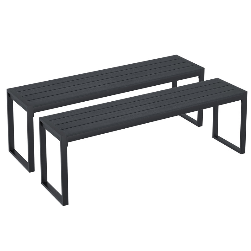 Metal Outdoor Bench Set Of 2, Black