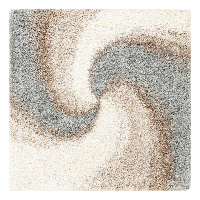 Abstract Indoor Rug, Square 5'1", Gray/Beige