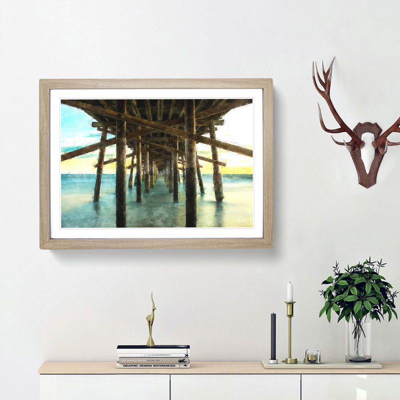 Under the Pier in Newport Beach - Picture Frame Graphic Art Print, 45cm H x 63cm W x 2cm D, Oak Framed