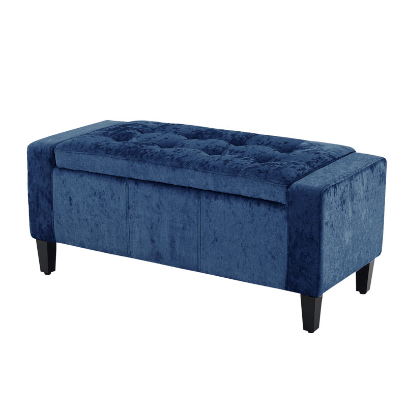 Luxury Crushed Velvet Ottoman Stool, Velvet, Navy