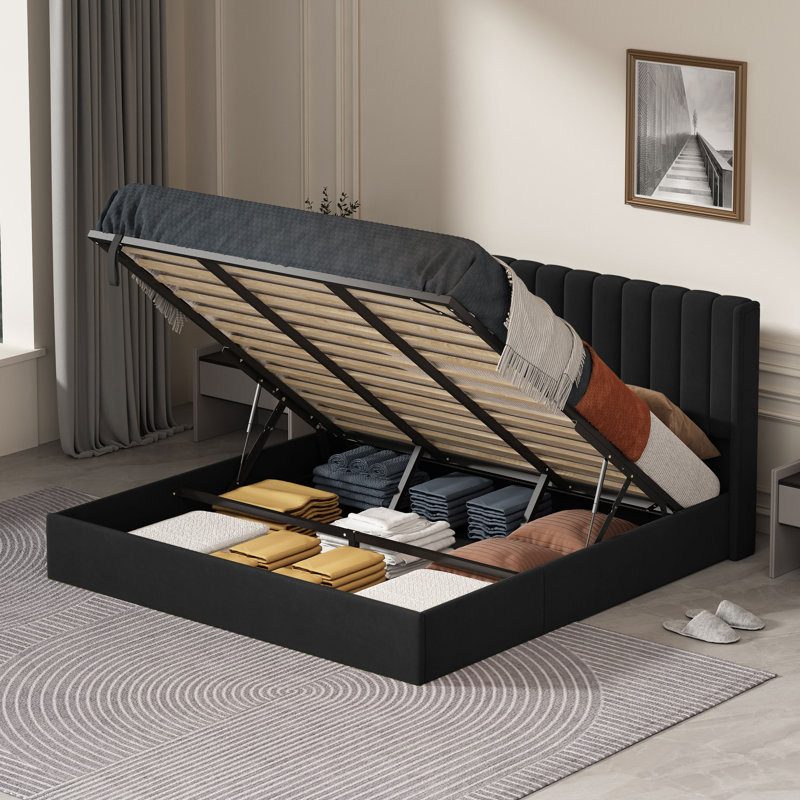 Lit plateforme avec rangement Daizia, Très grand, Noir