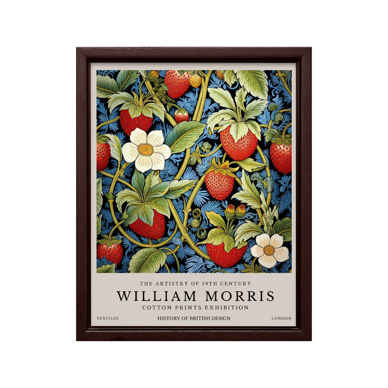William Morris - Fraises No2, Canvas, 16"H x 20"W, Brown Framed