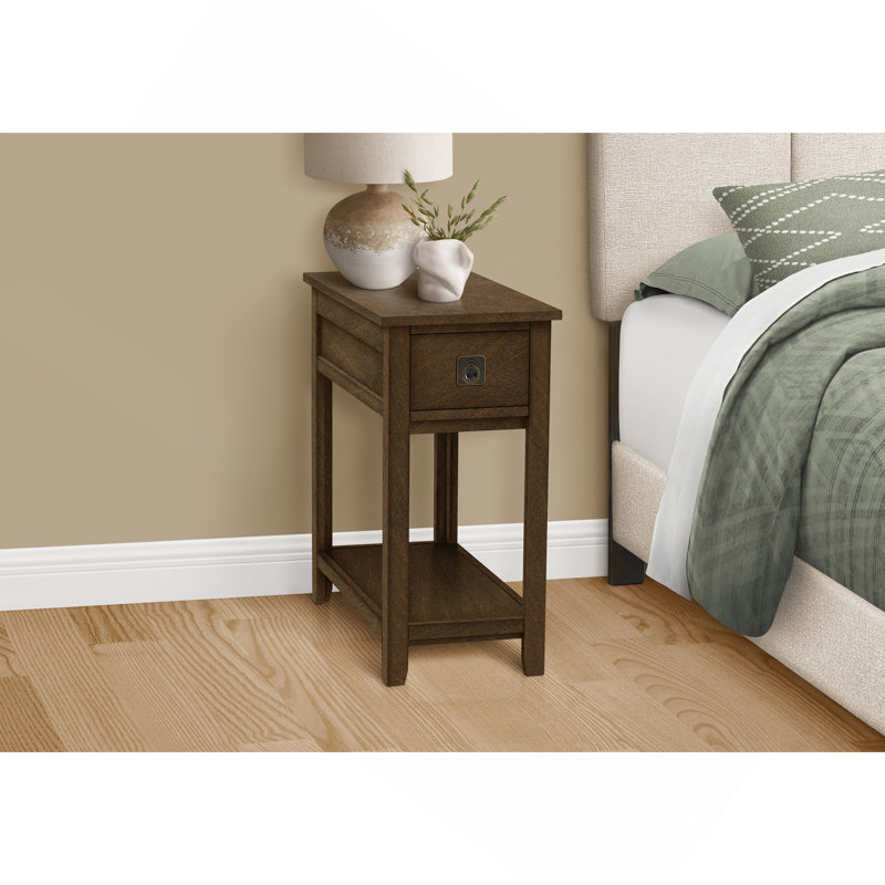 Accent Table, End, Side Table, Nightstand, Bedroom, Narrow, Storage Drawer, Brown Veneer, Transitional