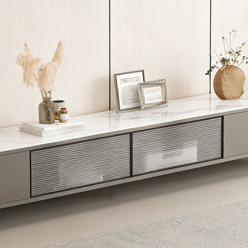Meuble télé léger avec rangement de luxe, H 15,74 po x L 86,61 po x l 11,81 po, Kaki / Blanc