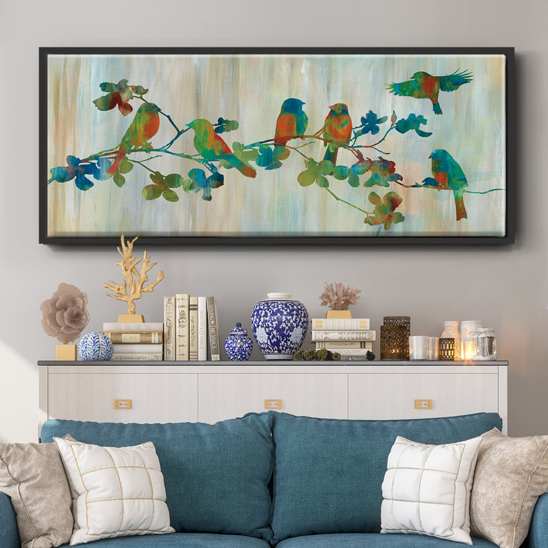 Oiseaux sur une branche - toile encadrée, H 20 po x l 50 po