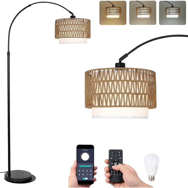 Arc Floor Lamp With Remote And Dimmable Bulb, Black