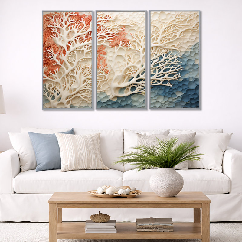 Forcier - ensemble d'impression d'art mural corail sous l'eau, H 40 po x l 60 po x P 1 po, Silver Floater Framed