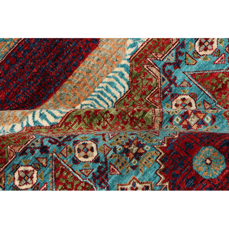 Tapis oriental en laine noué à la main en rouge / bleu sarcelle