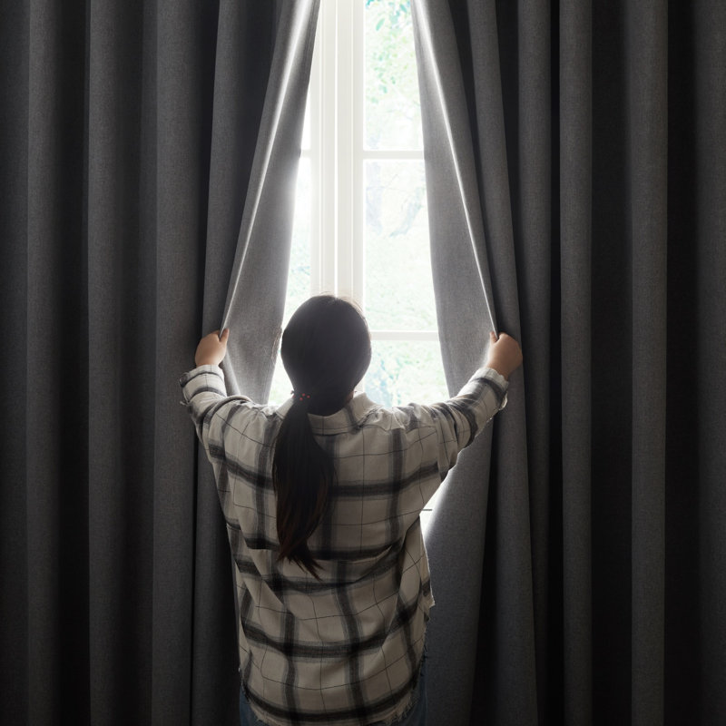 Linen Blend Blackout Curtain Panel Pair, Charcoal, 228cm Width x 228cm Drop
