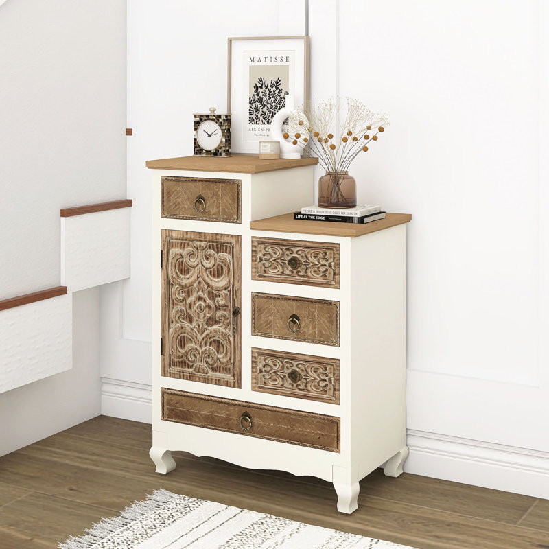 30.25" Height Accent Cabinet In Antique White With Drawers