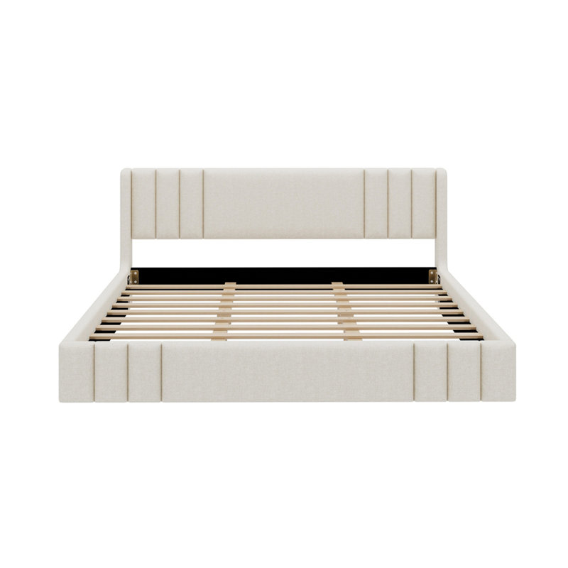King Size Upholstered Platform Bed Frame, Beige
